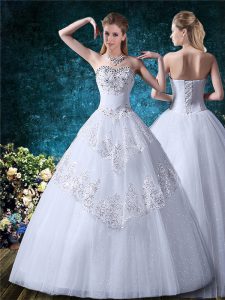 White Wedding Gown Wedding Party with Beading and Lace Sweetheart Sleeveless Lace Up