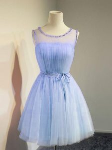 Designer Scoop Sleeveless Lace Up Bridesmaid Gown Lavender Tulle