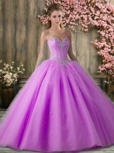Spectacular Lilac Sleeveless Beading Floor Length Quinceanera Dresses