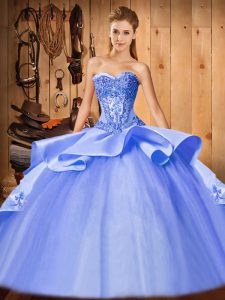 Best Selling Blue Taffeta and Tulle Lace Up 15 Quinceanera Dress Sleeveless Court Train Beading and Embroidery