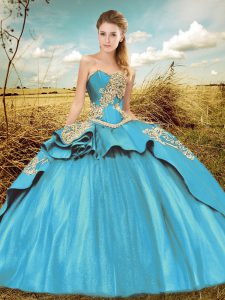Customized Lace Up Quinceanera Dress Aqua Blue for Military Ball and Sweet 16 and Quinceanera with Beading and Embroider