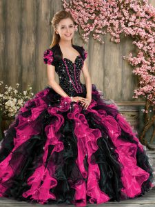 Delicate Floor Length Lace Up Quinceanera Dresses Multi-color for Military Ball and Sweet 16 and Quinceanera with Beadin