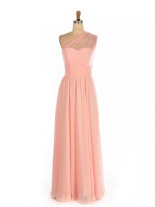 Peach Empire Ruching Bridesmaids Dress Side Zipper Chiffon Sleeveless Floor Length