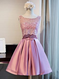 High Class Lilac Scoop Lace Up Lace and Appliques and Belt Homecoming Dress Sleeveless