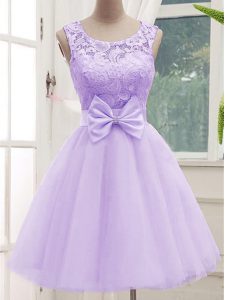 Delicate Lavender Sleeveless Tulle Lace Up Quinceanera Dama Dress for Prom and Party and Wedding Party