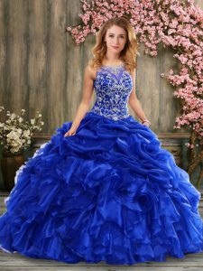 Best Royal Blue Lace Up Quinceanera Dresses Beading and Ruffles Sleeveless Floor Length