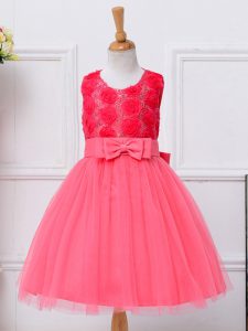 Hot Pink Sleeveless Bowknot Knee Length Little Girl Pageant Gowns