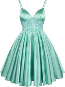 Adorable Knee Length A-line Sleeveless Apple Green Court Dresses for Sweet 16 Lace Up
