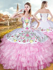 Organza and Taffeta Sleeveless Floor Length Sweet 16 Quinceanera Dress and Embroidery and Ruffled Layers