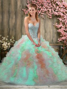 Extravagant Organza Sleeveless Floor Length Quinceanera Gowns and Beading and Ruffles