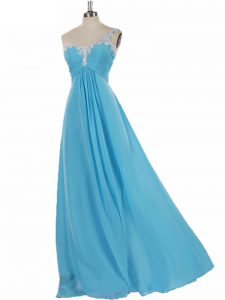 Chiffon Sleeveless Floor Length Quinceanera Court Dresses and Appliques