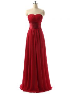 Sweetheart Sleeveless Lace Up Quinceanera Court Dresses Wine Red Chiffon