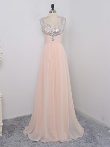Artistic Peach Sleeveless Chiffon Zipper Prom Dresses for Prom and Party and Military Ball