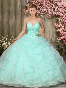 Best Floor Length Apple Green Quinceanera Dresses Sweetheart Sleeveless Lace Up