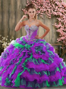 Multi-color Sleeveless Beading and Ruffles Lace Up Quinceanera Gown