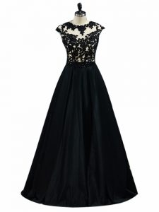Elegant Black Taffeta Backless Celeb Inspired Gowns Sleeveless Floor Length Beading and Lace and Embroidery