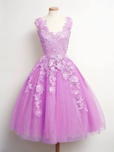 Discount V-neck Sleeveless Lace Up Court Dresses for Sweet 16 Lilac Tulle