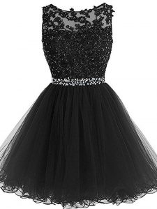 Sumptuous Black Sleeveless Beading and Lace and Appliques Mini Length Prom Dresses