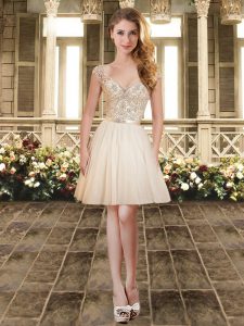Traditional White Cap Sleeves Beading and Lace and Appliques Knee Length Quinceanera Court of Honor Dress