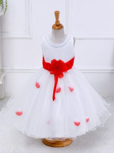 Tea Length Ball Gowns Sleeveless White Kids Pageant Dress Lace Up