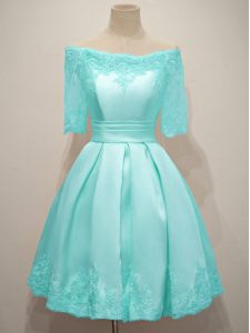 Nice Off The Shoulder Half Sleeves Taffeta Quinceanera Dama Dress Lace Lace Up