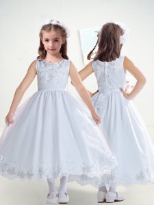 New Style White Scoop Zipper Appliques Flower Girl Dresses for Less Sleeveless