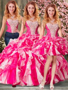 Sweetheart Sleeveless Lace Up Sweet 16 Quinceanera Dress Hot Pink Organza