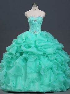 Apple Green Ball Gowns Beading and Ruffles and Pick Ups Vestidos de Quinceanera Lace Up Organza Sleeveless Floor Length
