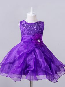 Beautiful Ball Gowns Toddler Flower Girl Dress Purple Scoop Organza Sleeveless Knee Length Zipper