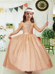 Admirable Floor Length Zipper Child Pageant Dress Champagne for Party and Wedding Party with Beading