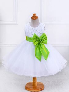 Scoop Sleeveless Child Pageant Dress Knee Length Bowknot White Organza