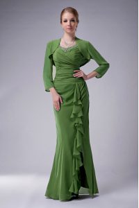 Popular Dark Green Chiffon Zipper Mother of Groom Dress Sleeveless Floor Length Beading