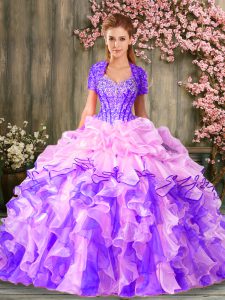 Multi-color Sleeveless Floor Length Beading and Ruffles Lace Up Quinceanera Dresses