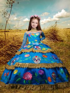 Long Sleeves Lace Up Floor Length Embroidery Little Girls Pageant Dress Wholesale