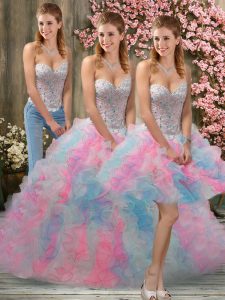 Cheap Multi-color Sleeveless Floor Length Beading and Ruffles Lace Up Sweet 16 Quinceanera Dress