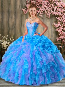 Edgy Organza and Tulle Sweetheart Sleeveless Lace Up Beading and Ruffles 15 Quinceanera Dress in Multi-color