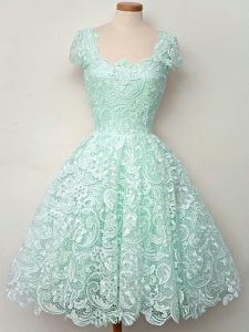 Enchanting Apple Green Straps Lace Up Lace Quinceanera Dama Dress Cap Sleeves