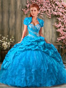 Beading and Ruffles Sweet 16 Quinceanera Dress Baby Blue Lace Up Sleeveless Floor Length