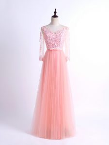 Deluxe Pink Quinceanera Dama Dress Prom and Party and Wedding Party with Lace V-neck Half Sleeves Lace Up