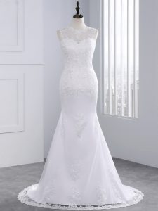 Glamorous White Sleeveless Beading and Appliques Lace Up Wedding Dress