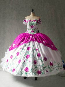Multi-color Off The Shoulder Neckline Embroidery and Ruffles 15 Quinceanera Dress Cap Sleeves Lace Up