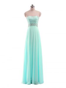 Hot Selling Aqua Blue Zipper Prom Party Dress Beading Sleeveless Floor Length