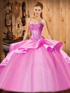 Rose Pink Sweet 16 Dress Military Ball and Sweet 16 and Quinceanera with Beading and Embroidery and Ruffles Sweetheart S