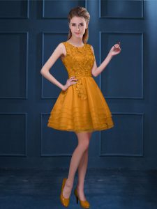 Gold Sleeveless Lace and Ruffled Layers Knee Length Court Dresses for Sweet 16