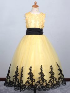 High End Scoop Sleeveless Lace Up Little Girls Pageant Dress Yellow Tulle