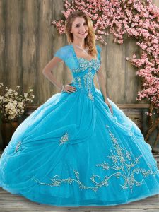 Gorgeous Ball Gowns Quinceanera Dress Baby Blue Sweetheart Tulle Sleeveless Floor Length Lace Up