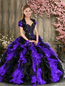 Low Price Multi-color Organza Lace Up Sweetheart Sleeveless Floor Length Quince Ball Gowns Beading and Ruffles