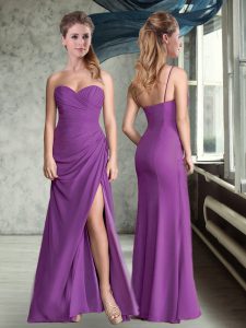 Eggplant Purple Mermaid Sweetheart Sleeveless Chiffon Floor Length Zipper Ruching Quinceanera Dama Dress