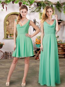 Edgy Turquoise Sleeveless Ruching Floor Length Damas Dress