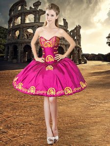 Colorful Sweetheart Sleeveless Prom Gown Mini Length Embroidery Fuchsia Taffeta